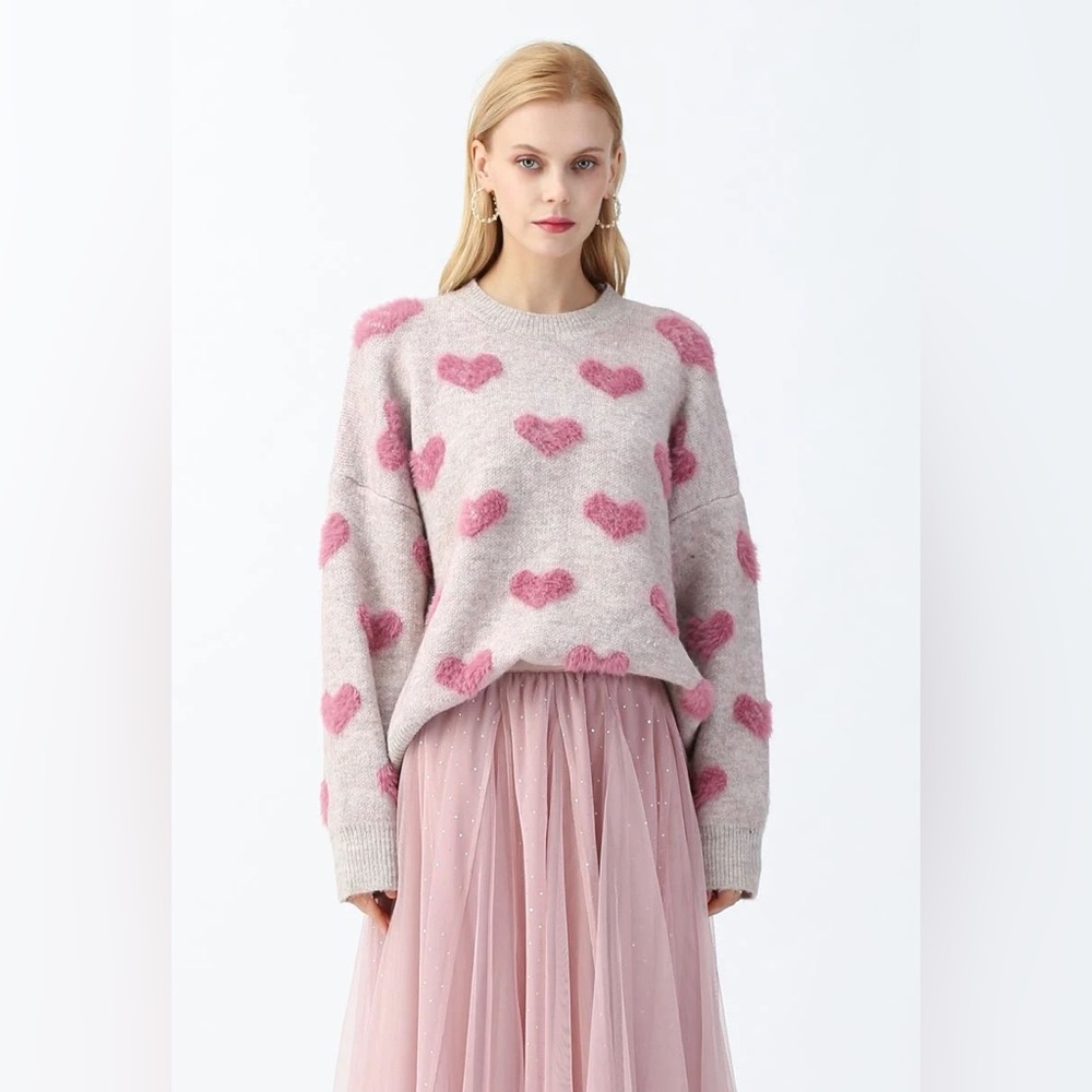 Chicwish fuzzy heart sweater